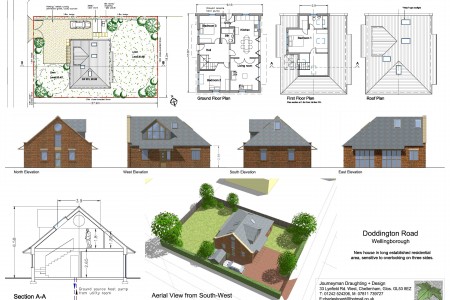 Textured elevations for new house, planning, aerial view, Journeyman Draughting