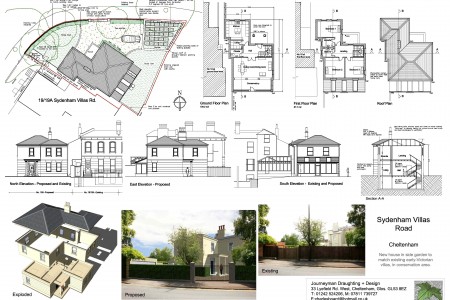 Infill house for planning, listed area, classical, elevations, plans, photomontage, architect, extension