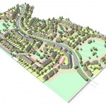 Sketchup model in axonometric view for presentation drawing, masterplanning