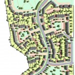 Sketchup model in plan for articulated presentation drawing, masterplanning