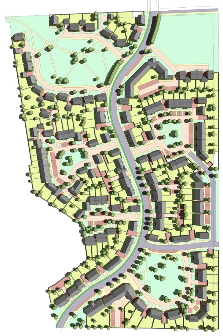 Sketchup model in plan for articulated presentation drawing, masterplanning