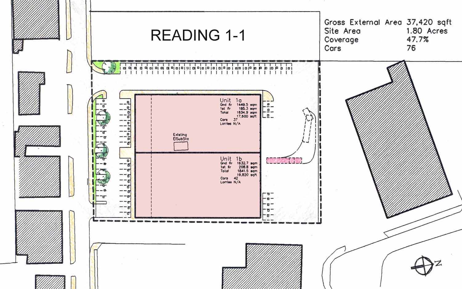 Parking layout, lorry turning, soft landscaping, 2 industrial units, valuation