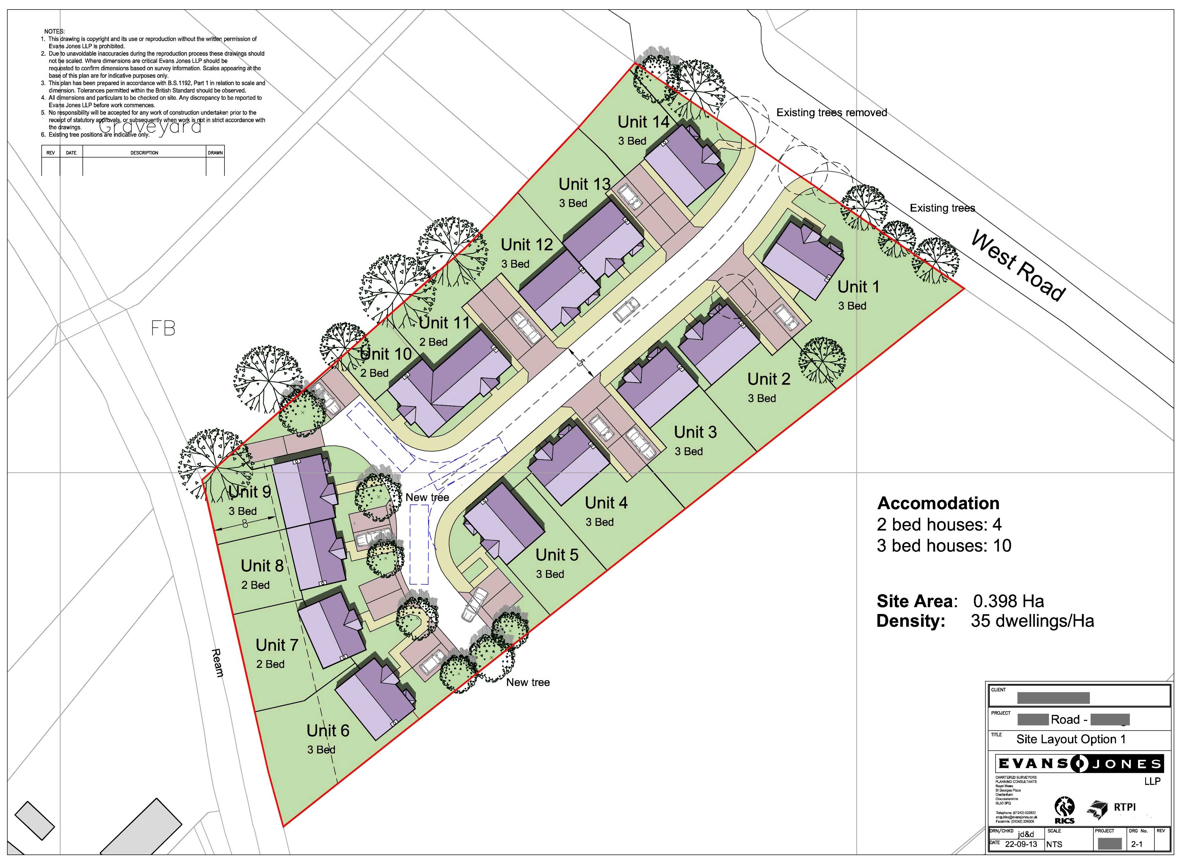 Sketch Autocad and Photoshop images for housing layout, Gloucestershire, 30 dwellings per hectare, medium density